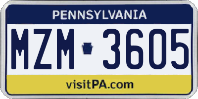 PA license plate MZM3605