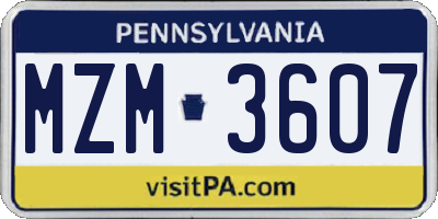 PA license plate MZM3607