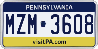 PA license plate MZM3608