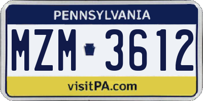 PA license plate MZM3612