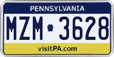 PA license plate MZM3628