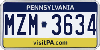 PA license plate MZM3634