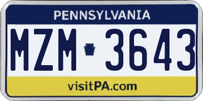 PA license plate MZM3643