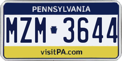 PA license plate MZM3644