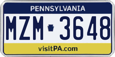 PA license plate MZM3648