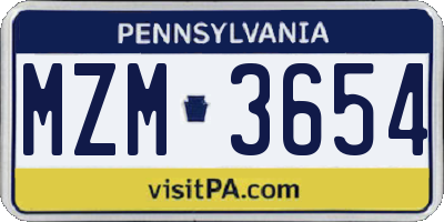 PA license plate MZM3654
