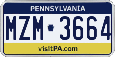 PA license plate MZM3664