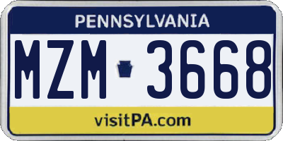 PA license plate MZM3668