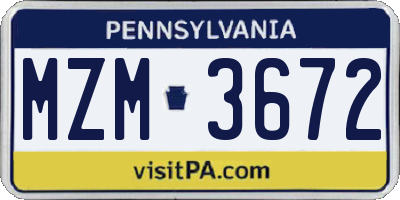 PA license plate MZM3672