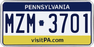 PA license plate MZM3701