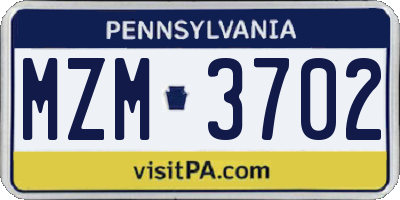PA license plate MZM3702