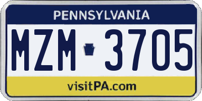 PA license plate MZM3705