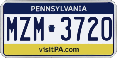 PA license plate MZM3720