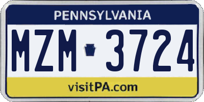 PA license plate MZM3724