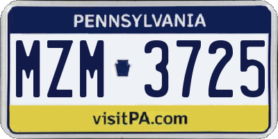 PA license plate MZM3725