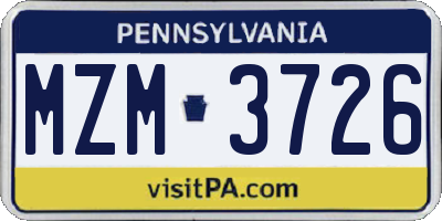 PA license plate MZM3726