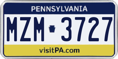 PA license plate MZM3727