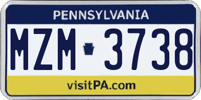 PA license plate MZM3738