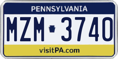 PA license plate MZM3740