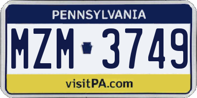 PA license plate MZM3749