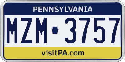 PA license plate MZM3757