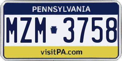 PA license plate MZM3758