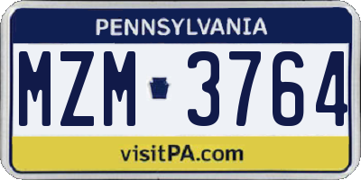 PA license plate MZM3764