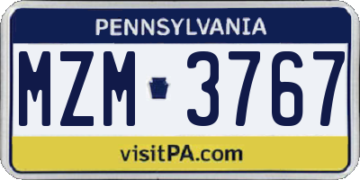 PA license plate MZM3767