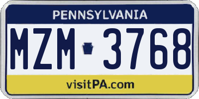 PA license plate MZM3768