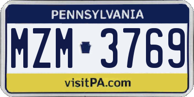 PA license plate MZM3769