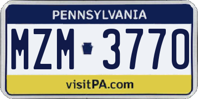 PA license plate MZM3770