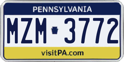 PA license plate MZM3772