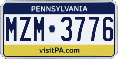 PA license plate MZM3776