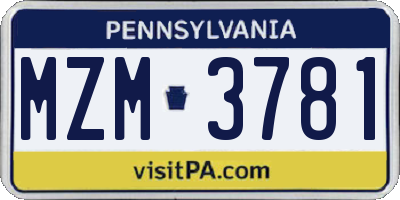 PA license plate MZM3781