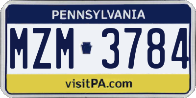 PA license plate MZM3784