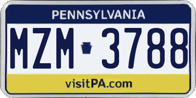 PA license plate MZM3788