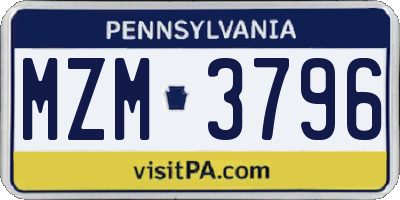 PA license plate MZM3796