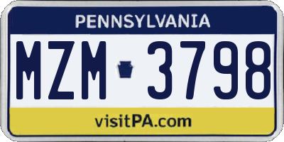 PA license plate MZM3798