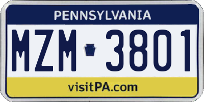 PA license plate MZM3801