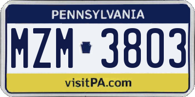 PA license plate MZM3803