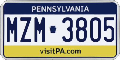 PA license plate MZM3805