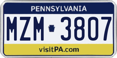PA license plate MZM3807