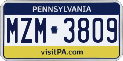 PA license plate MZM3809