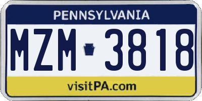 PA license plate MZM3818