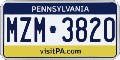 PA license plate MZM3820