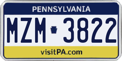 PA license plate MZM3822