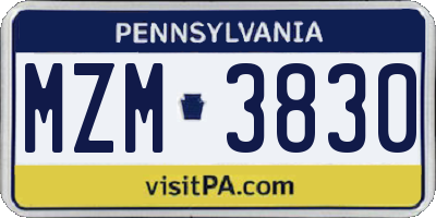 PA license plate MZM3830