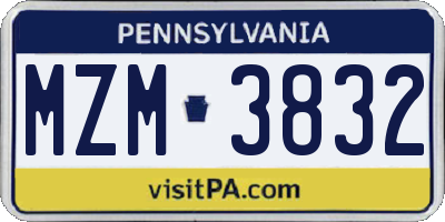 PA license plate MZM3832