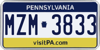 PA license plate MZM3833