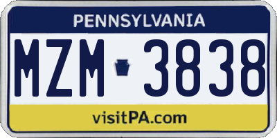 PA license plate MZM3838